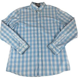 Nordstrom Men's Shop XL Trim Fit Blue Plaid Button Up Shirt Cotton Casual Dress
